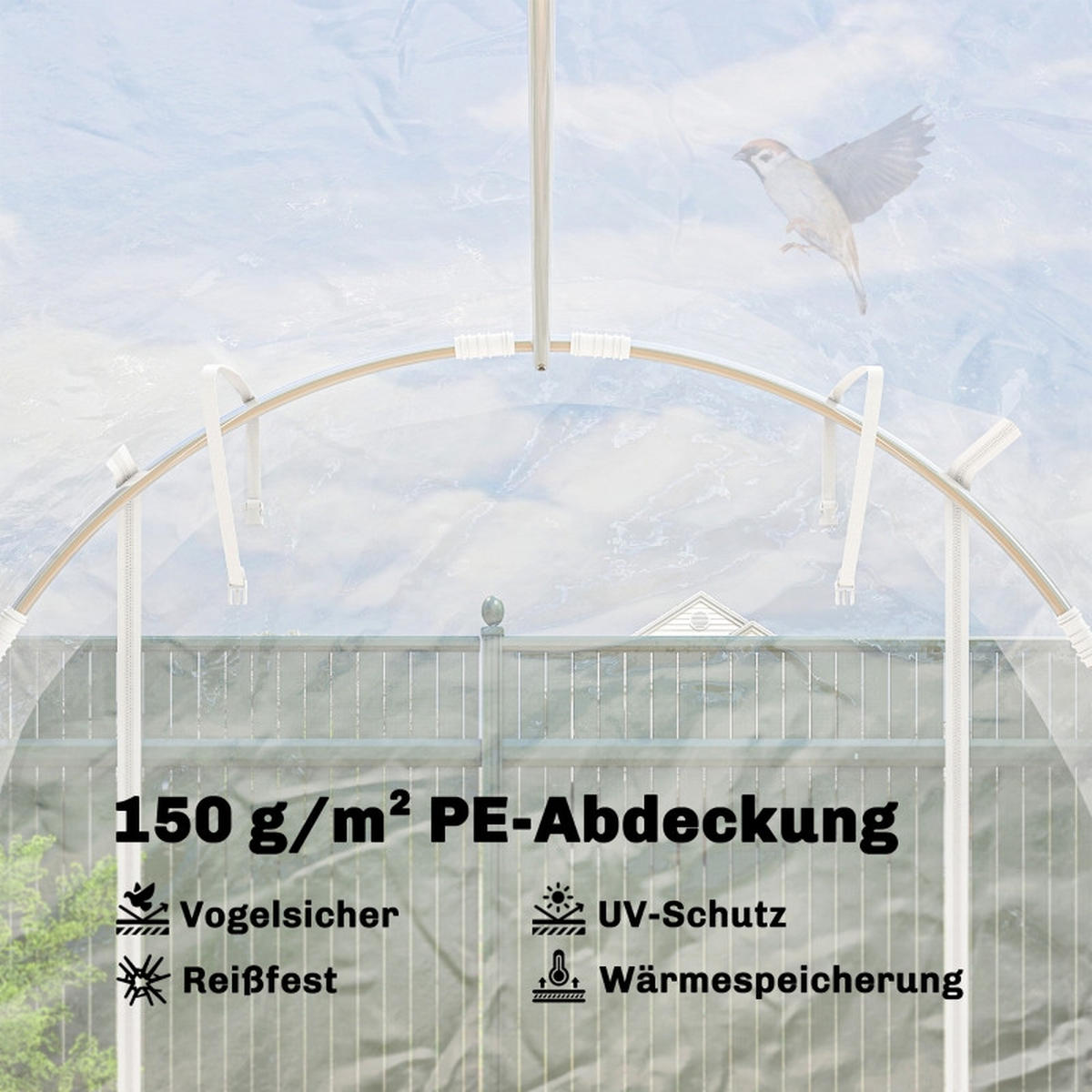 GEWÄCHSHAUS begehbar Stahlrahmen PE Abdeckung transparent - Transparent, Metall (295/195/195cm) - Fortuna Lai