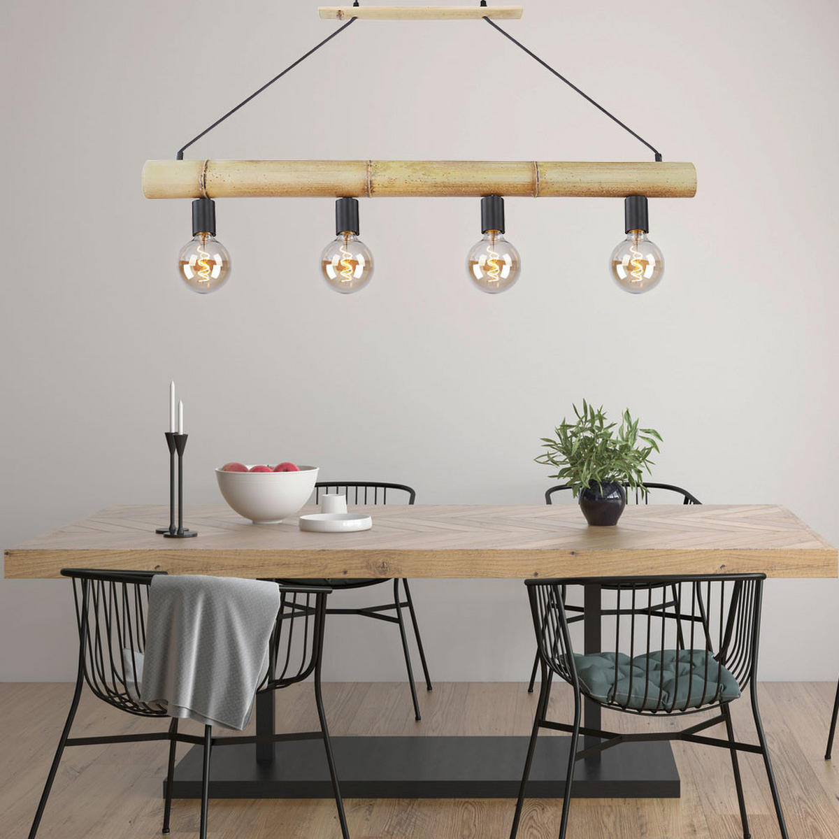 HÄNGELEUCHTE Metall Bambusoptik Braun - Braun, Holz (100/7/120cm) - Globo Lighting