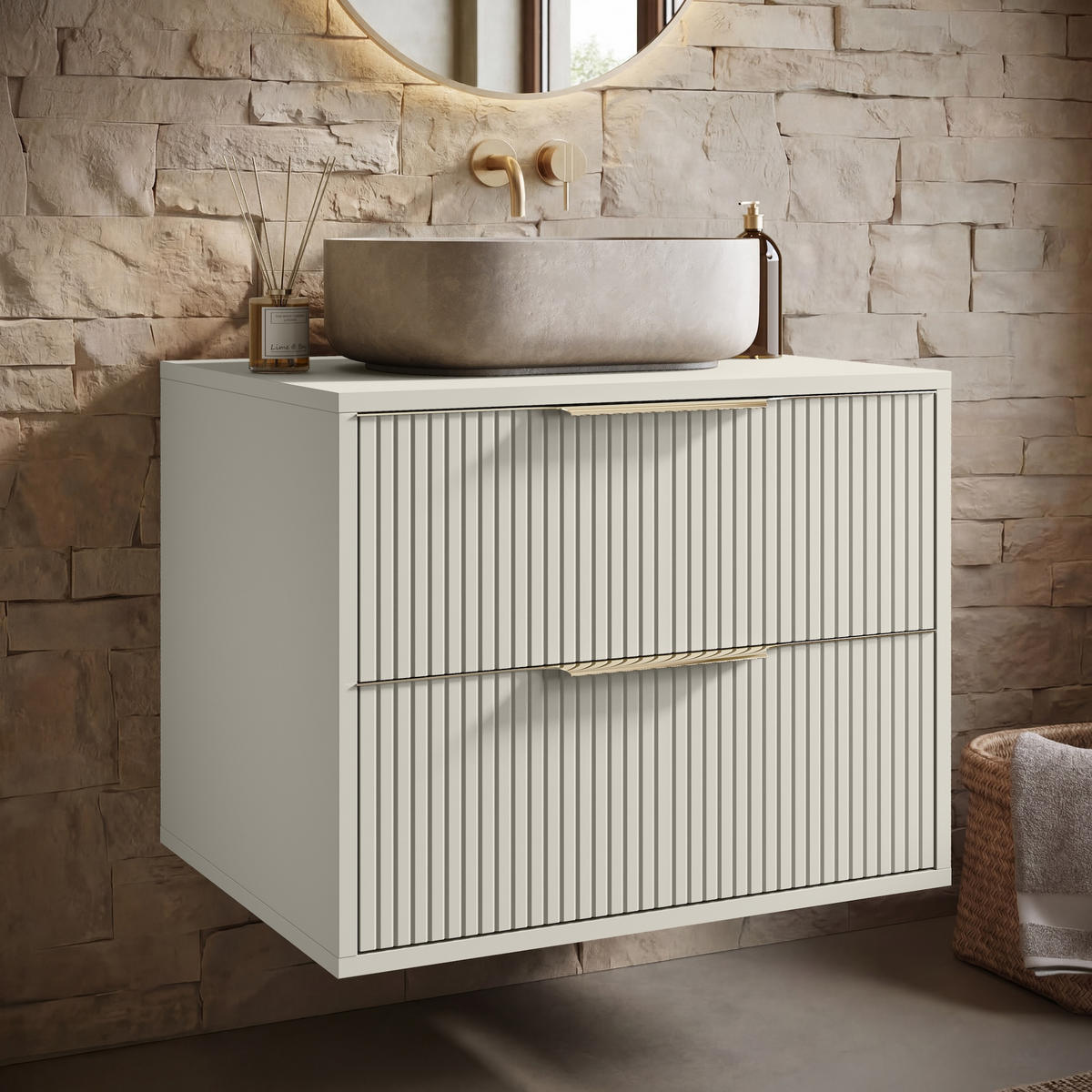 SKRINKA POD UMÝVADLO Rimini 2 zásuvky cashmere - 60 x 46 x 46 cm - kašmírová, drevo (60/46/46cm) - Badplaats