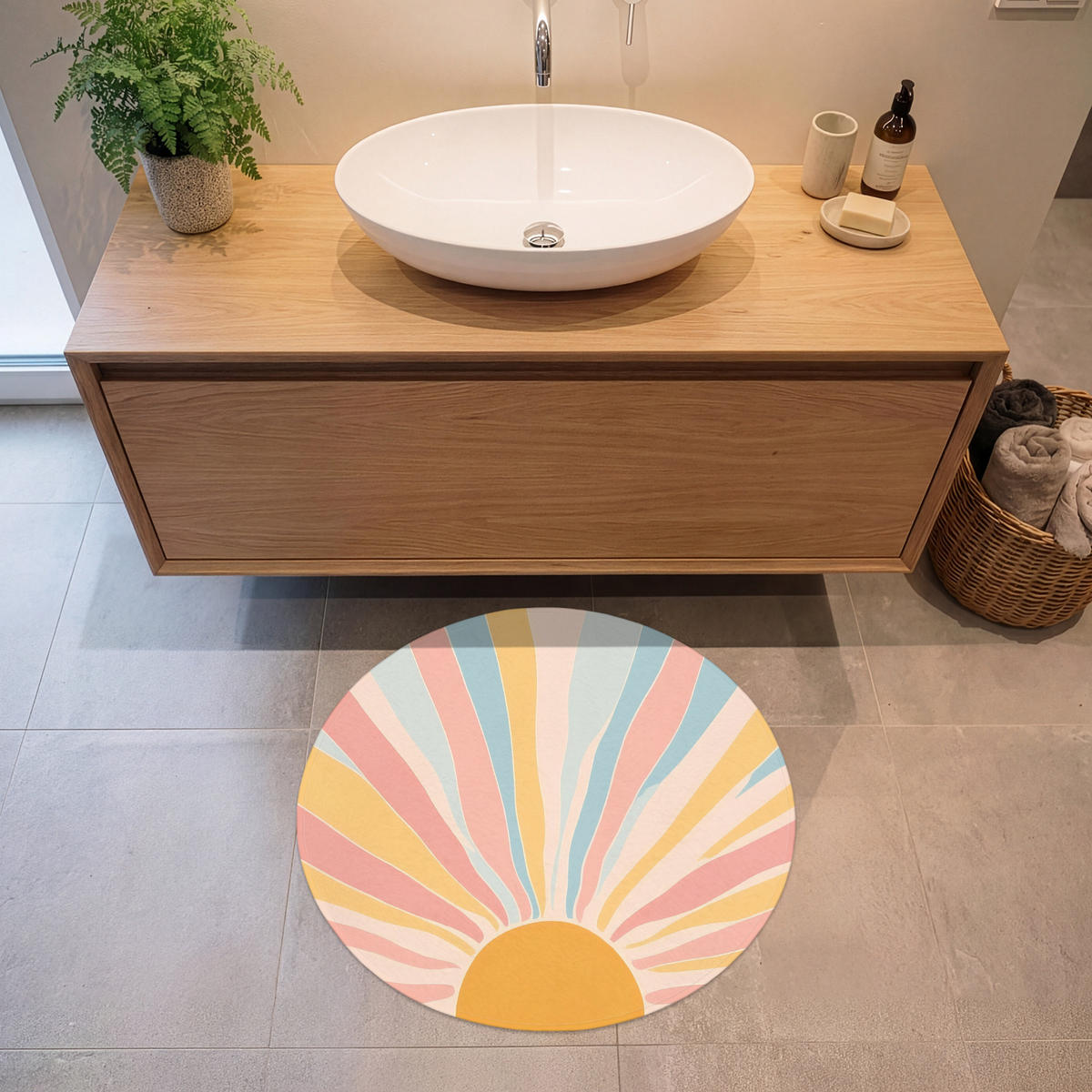 BADEMATTE Illustration - Sonne - Pastellfarben 70x70 cm - Pastellblau, Kunststoff/Textil (70/70cm)