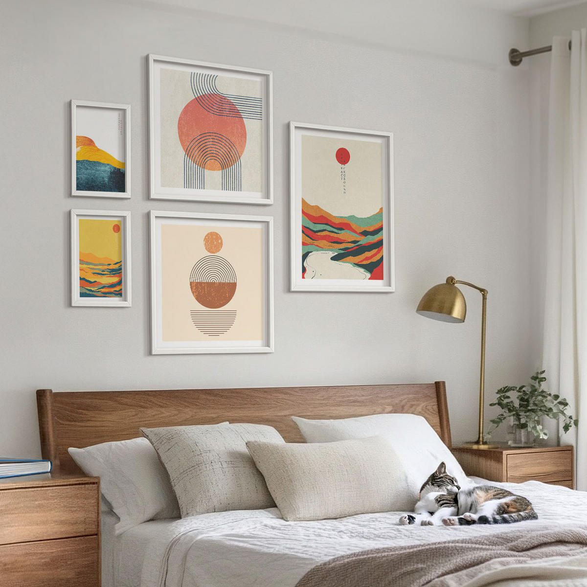 WANDBILDER 5er-Set - 50x50 cm & 20x30 cm & 40x60 cm Weißer Rahmen - Abstrakte Berglandschaften - Weiß, Kunststoff (40/60cm) - ArtPrintCave