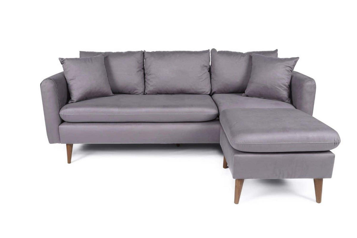 ECKSOFA kompakt, Gesamtbreite 215 cm, perfekt für kleine Räume - Nussbaumfarben/Grau, Holz/Textil (145/215cm) - myHomelando