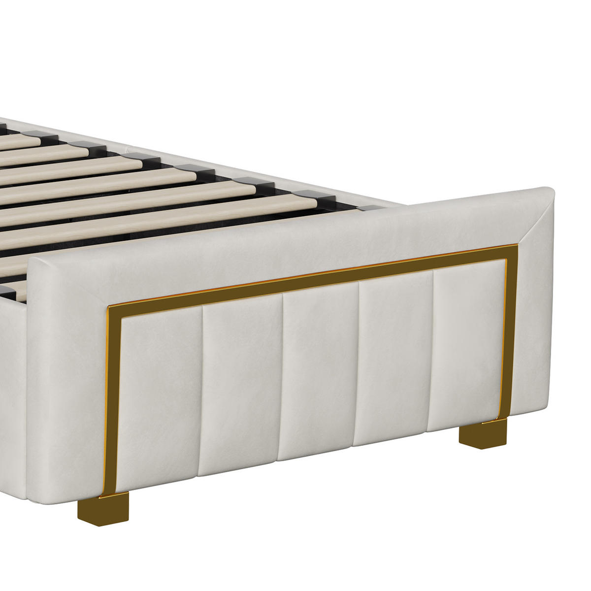 POLSTERBETT 90x200 cm, Einzelbett mit Stauraum, Samtstoff, Beige - Beige, Holz (90/200cm) - BRILVERDE