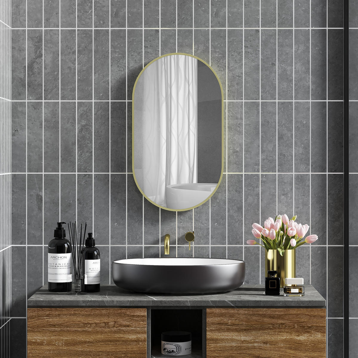 WANDSPIEGEL Goldfarben Oval 40/70 cm - Goldfarben, Metall (40/70/3cm) - PANGIVO