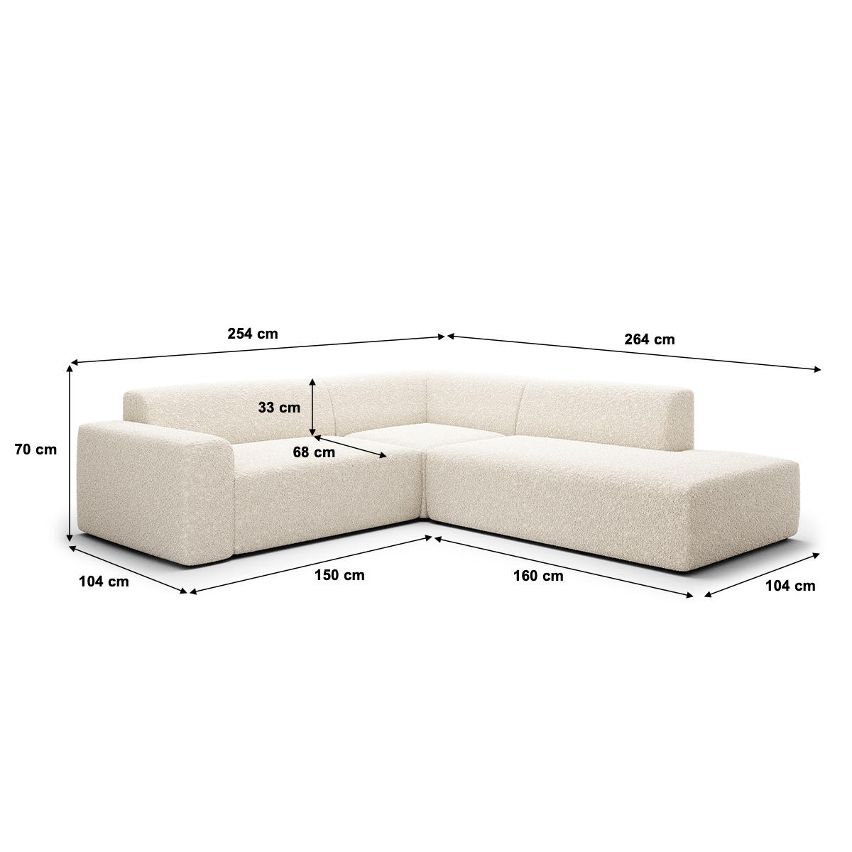 ECKSOFA Torino 5 Sitzplätze Beige - Beige, Holz (254/264cm) - Petits-meubles