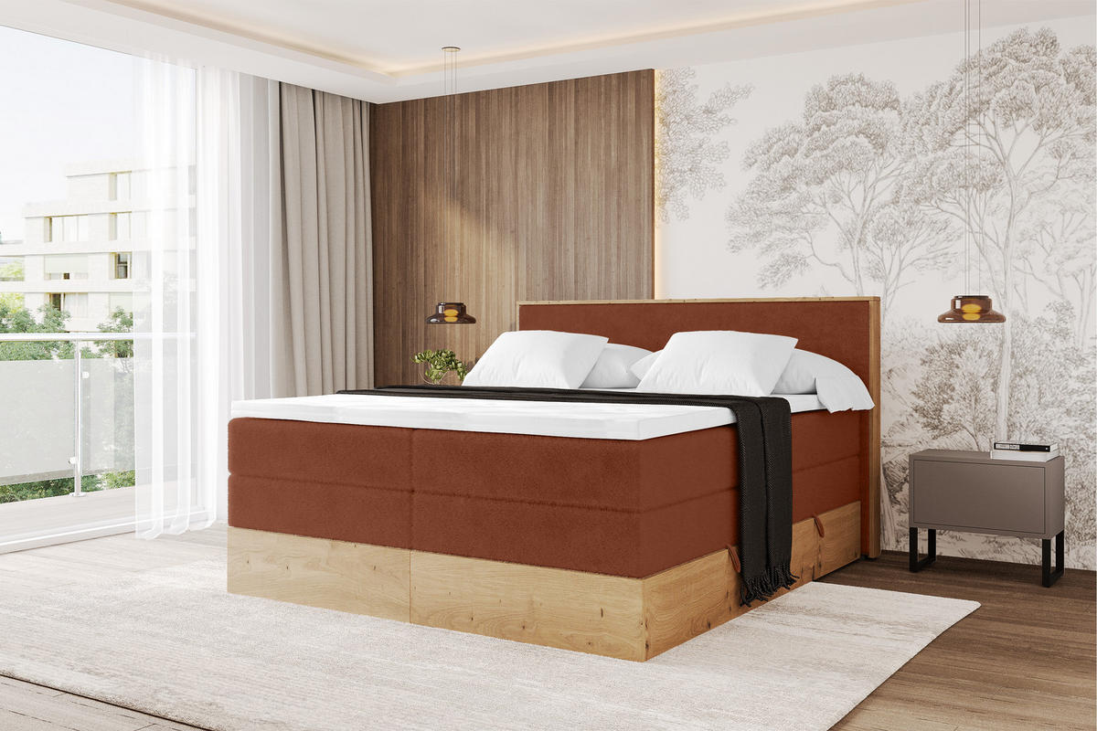 BOXSPRINGBETT LOLLI9 -KING 140x200 - H3/H4 Rot - Rot, Holzwerkstoff (140/200cm) - ALTDECOR