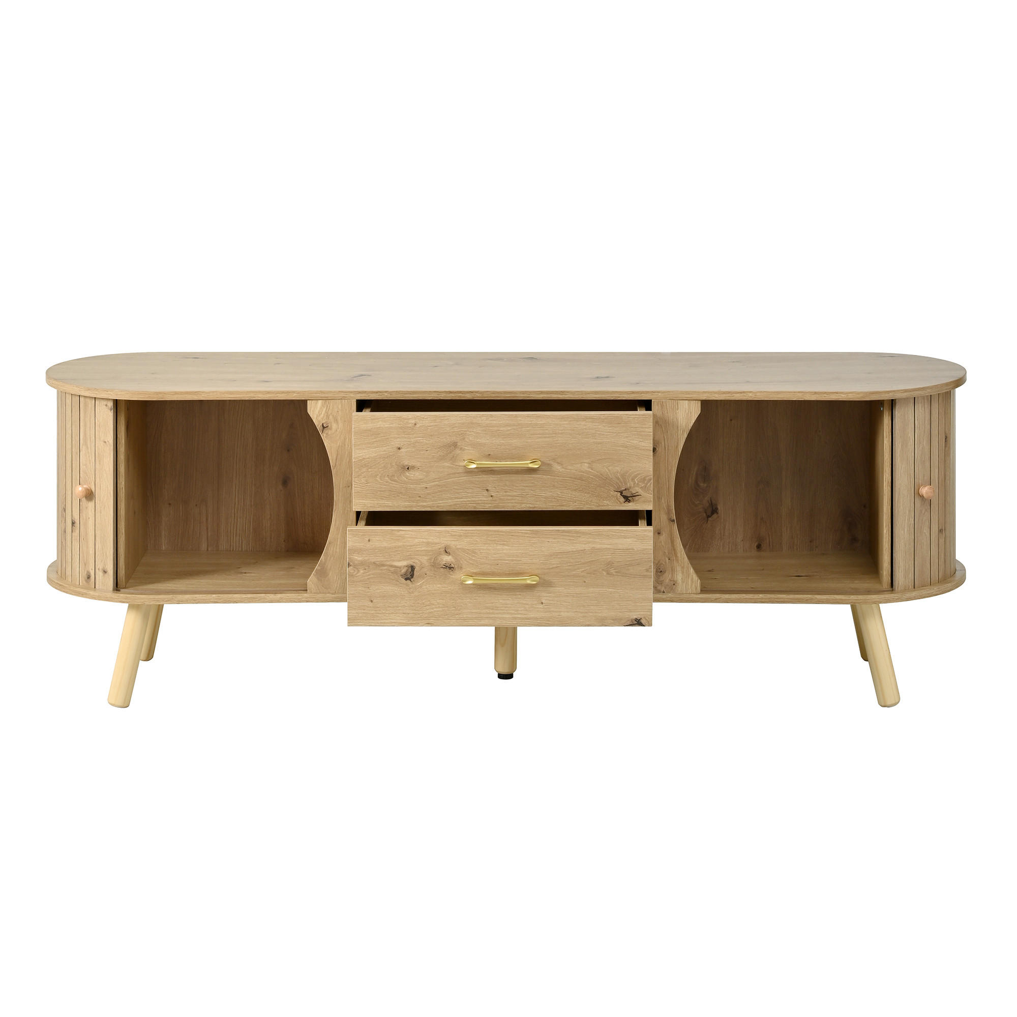 TV-ELEMENT 160/36.5/55 cm Natürlich mit 2 Schiebetüren und 2 Schubladen - Ahornfarben, Holz (160/55/36.5cm) - Oxeza