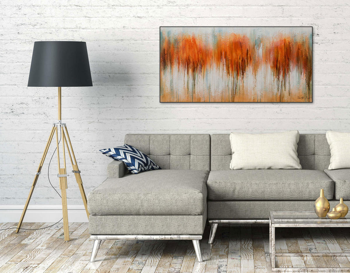ACRYLBILD HANDGEMALT 120/60 cm - Orange/Grün, Holz/Textil (120/60cm) - KUNSTLOFT