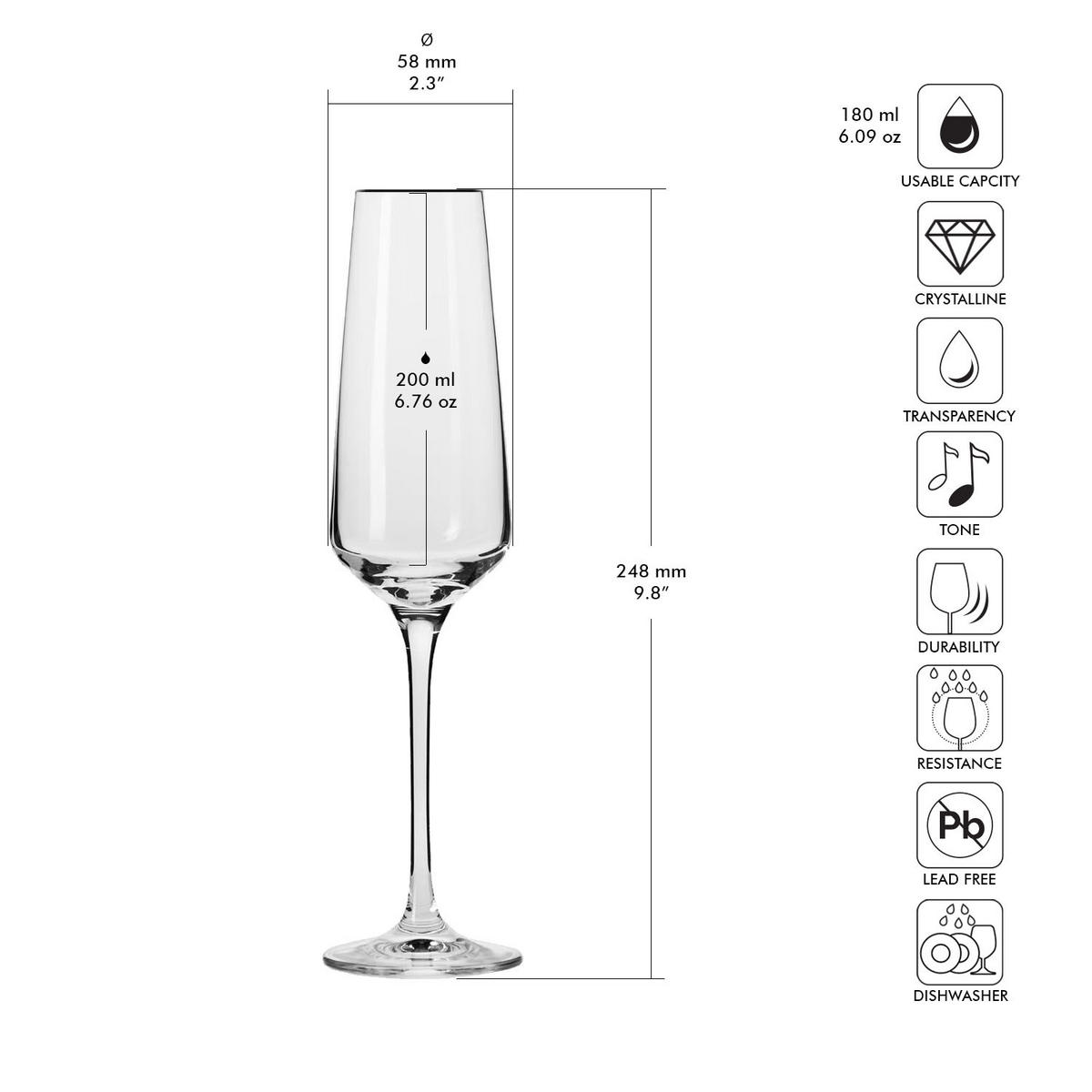 SEKTGLÄSER, 6er-Set, 200 ml - Transparent, Glas (0.2L) - Krosno Glass