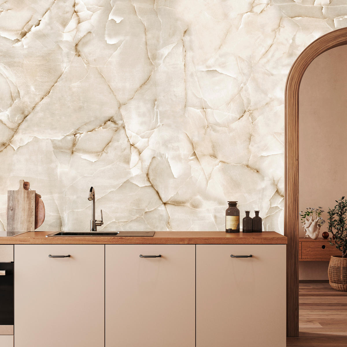 FOTOTAPETE für Wohnzimmer Beige Marmor Muster Stein 300x210 - Beige, Papier (300/210cm) - Muralo