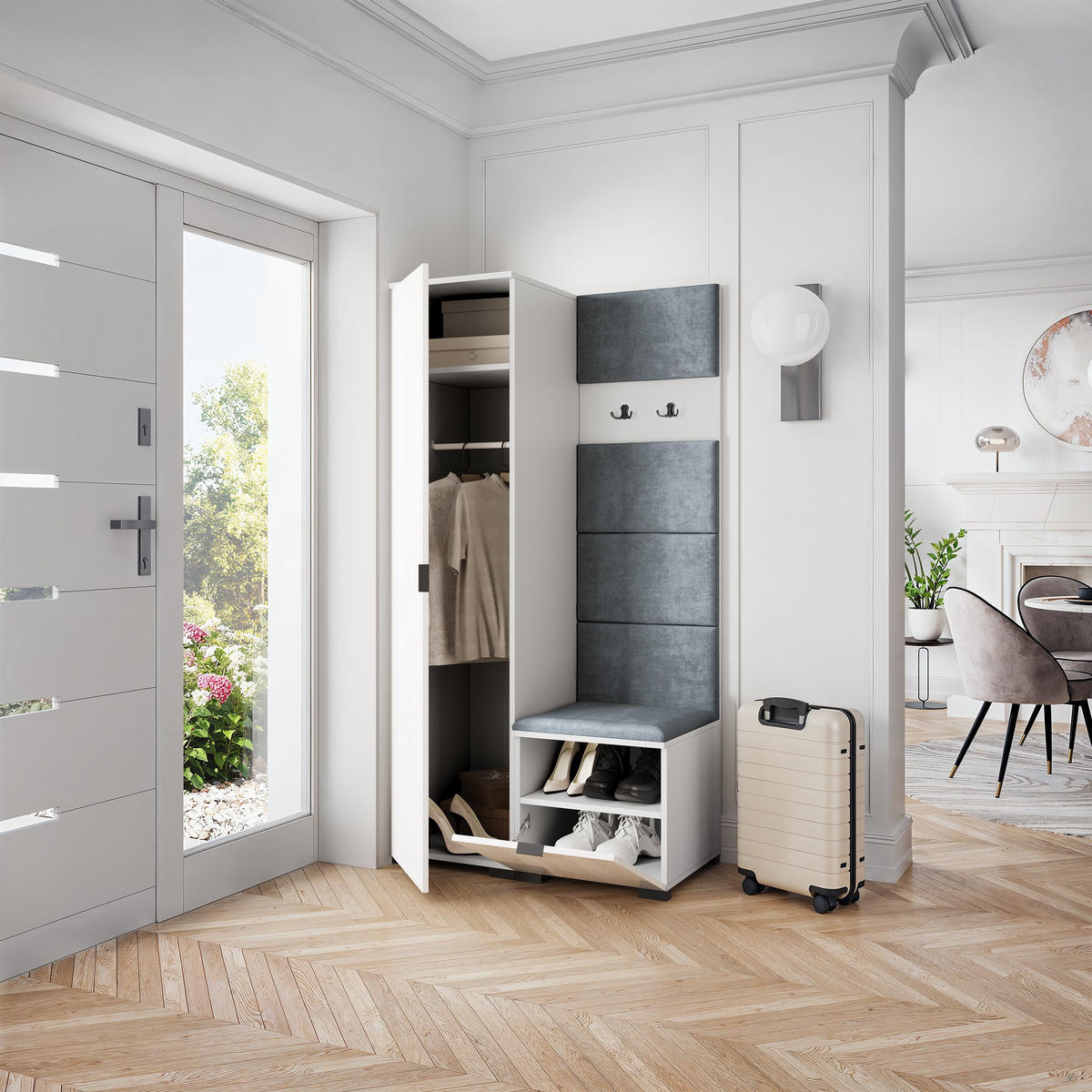 GARDEROBENSCHRANK LORI 95/181/51 cm Modern Garderobe-Set Weiß - Weiß/Grau, Holzwerkstoff (95/181/51cm) - MASSENO