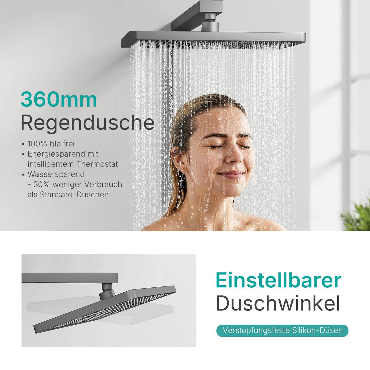 ÜBERKOPFBRAUSESET mit Handbrause Thermostat Vielseitig Anthrazit - Anthrazit, Metall (40/113/58cm) - EMKE