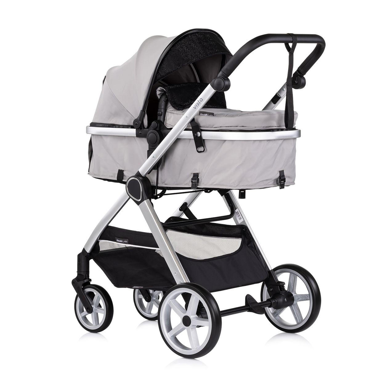 KINDERWAGEN 2 in 1 Vista hellgrau Wickeltasche, Fußabdeckung, Korb, Gurt - Grau, Metall (90/63/108cm) - Chipolino