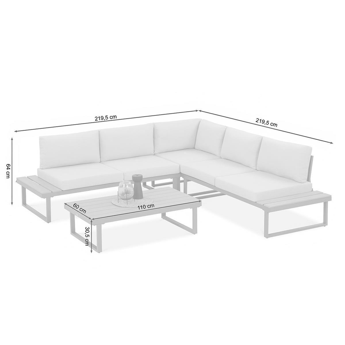 ZAHRADNÍ SADA Madison s rohovou pohovkou a konferenčním stolkem, modulární sestava, kovové nohy, tmavě šedá - tmavě šedá, kov - Beautysofa