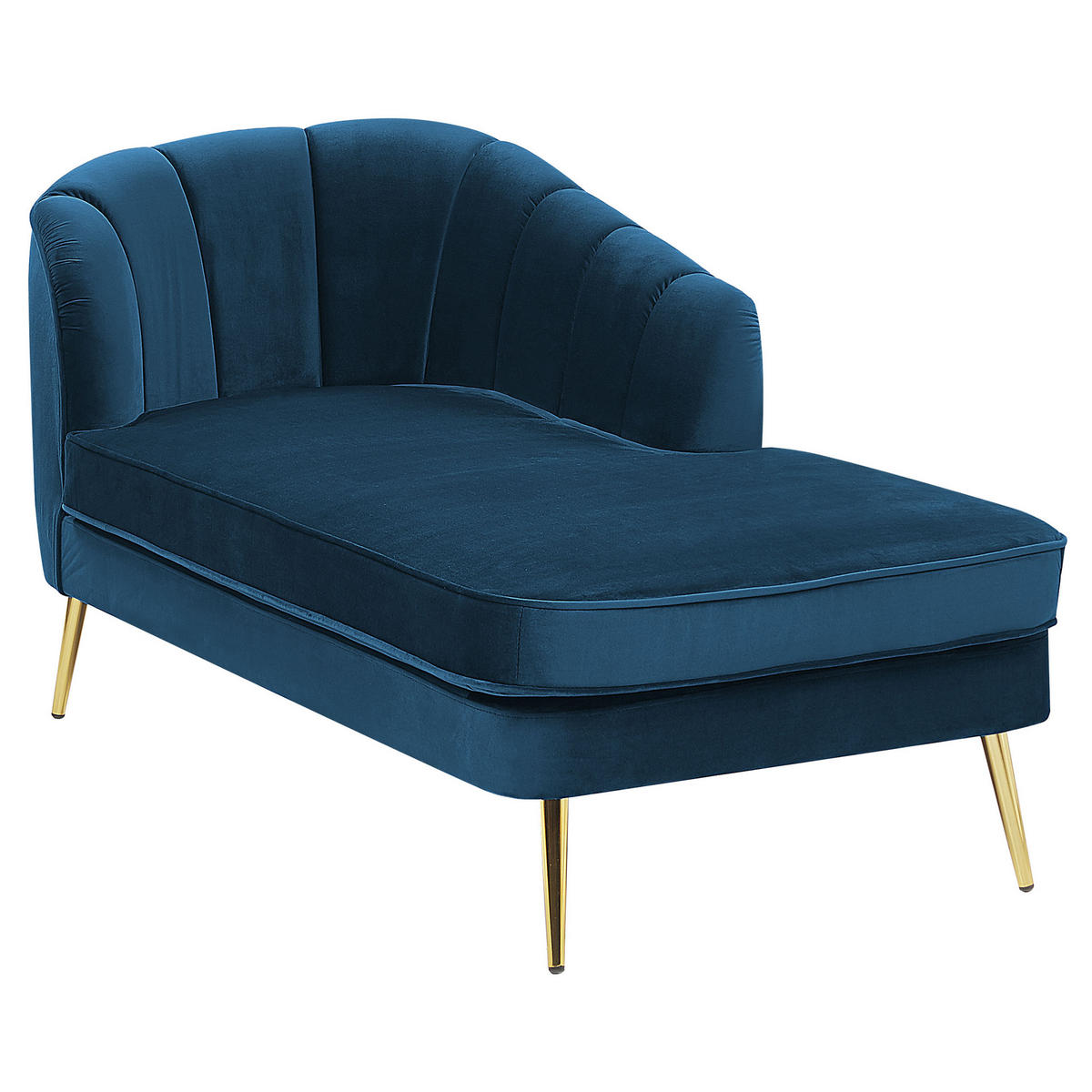 CHAISELONGUE Samtstoff marineblau linksseitig Allier - Blau/Goldfarben, Textil (150/75/76cm) - Beliani