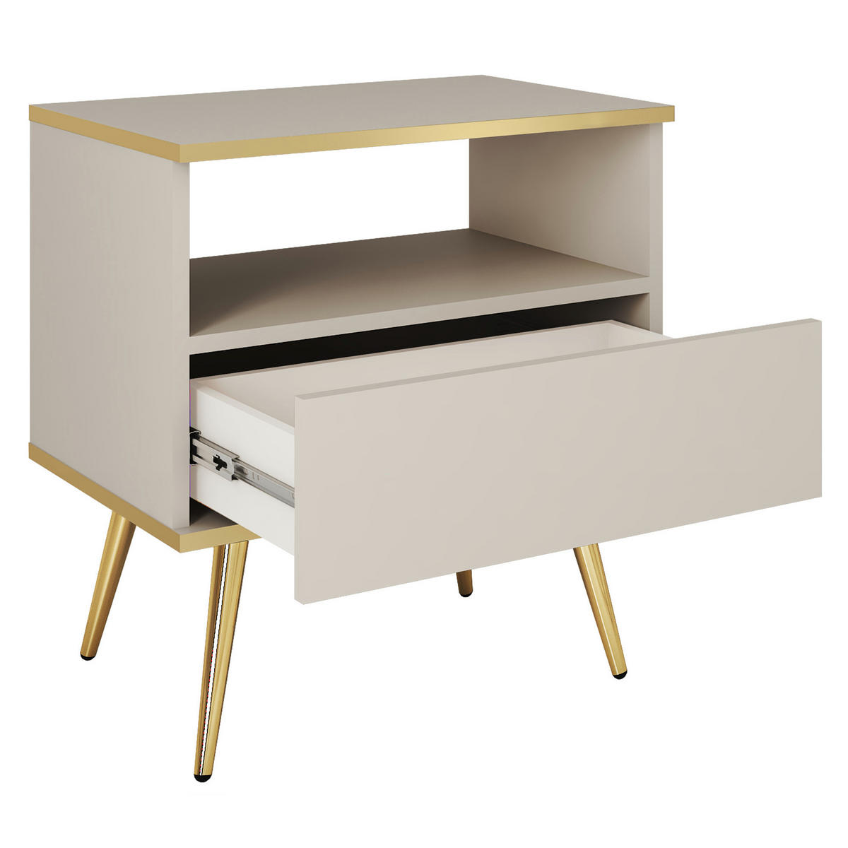 NACHTTISCH BANFF STO1-1S Goldene Metallbeine, Beige - Beige, Holzwerkstoff/Kunststoff (54/59/39cm) - Komodee