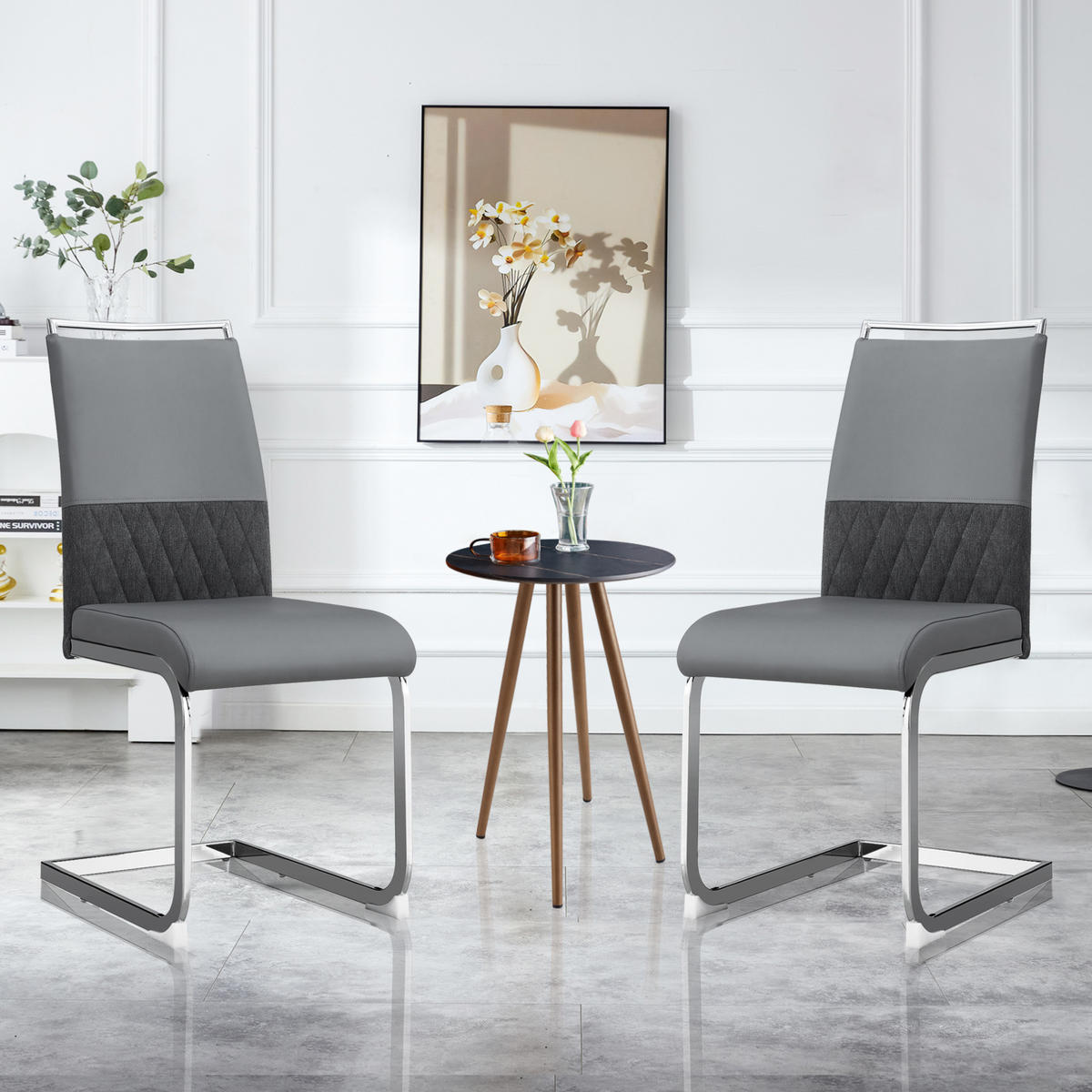 STUHL ergonomisch mit gepolsterter Rückenlehne Metall Grau 2er-Set - Grau, Metall (42/95/48cm) - Meubliv