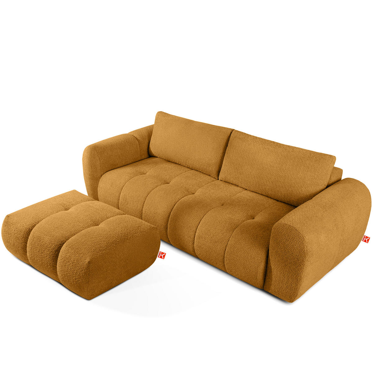SOFA LIRA mit Pouf, Honigfarben, Bouclé - Honig, Holz/Holzwerkstoff (96/43/50cm) - KONSIMO®