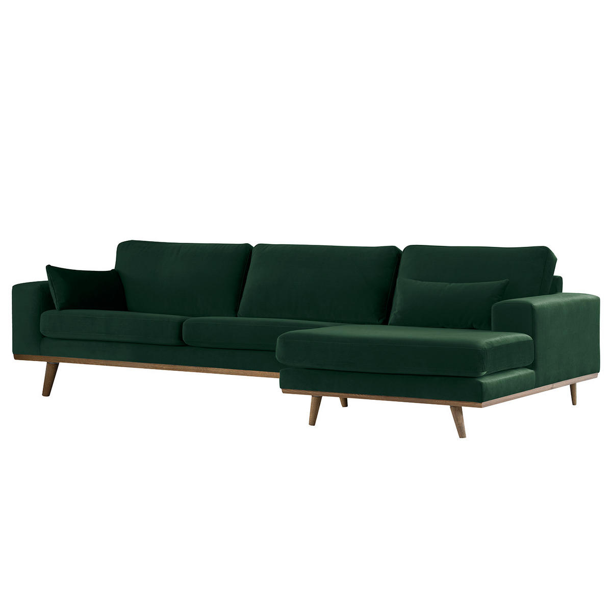 ECKSOFA mit Longchair - Eichefarben/Grün, Eichenholz/Textil (281/153cm) - home24