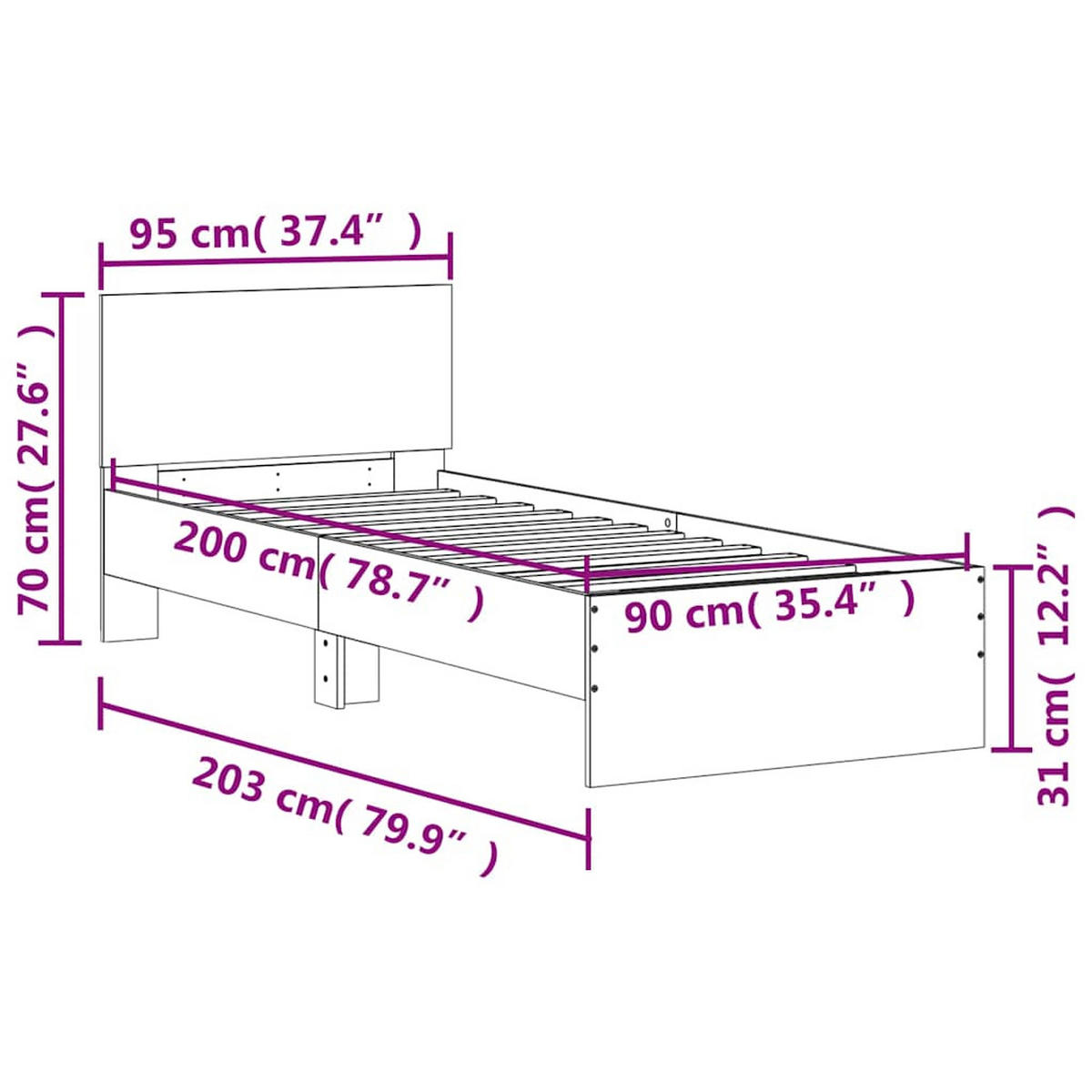 BETTGESTELL Ohne Matratze Mit Kopfteil Sonoma-Eiche 90/200 Cm - Braun, Holzwerkstoff (90/200cm) - vidaXL