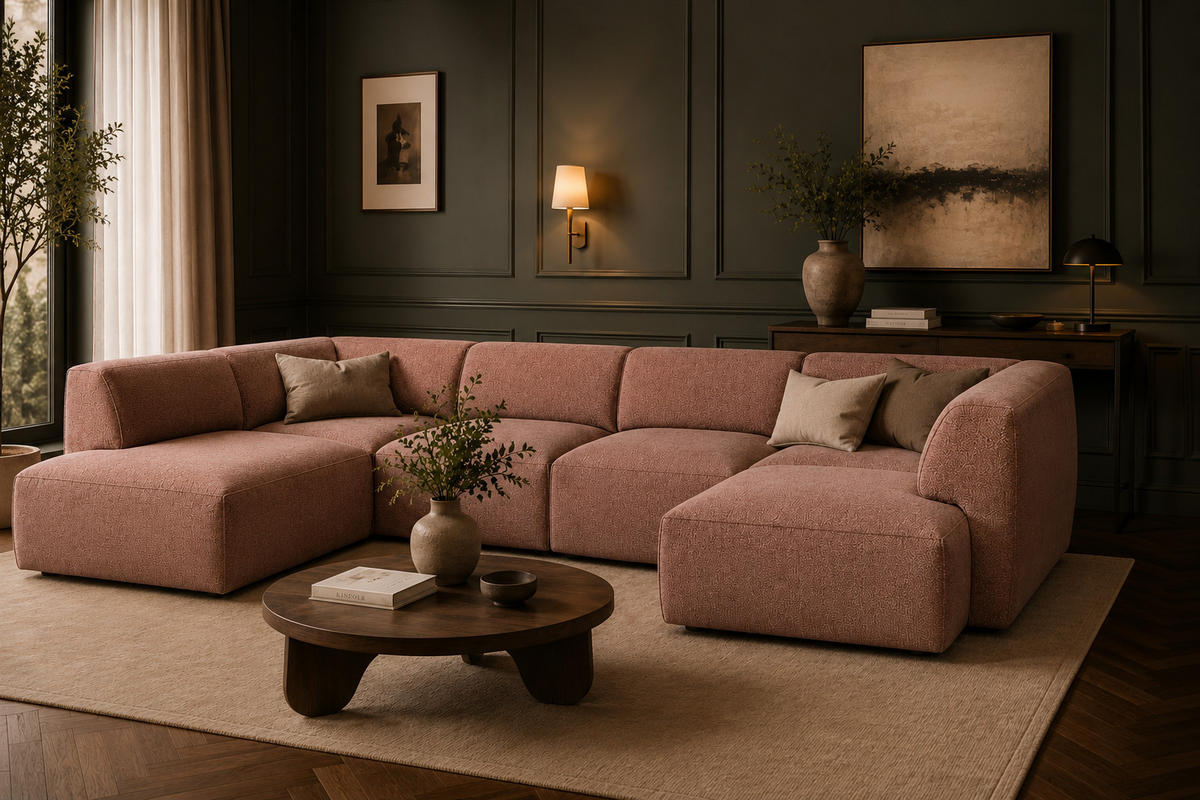 WOHNLANDSCHAFT MOVO - modulares Ecksofa rosa – modernes Design und flexible Gestaltung, rechts - Dunkelgrün/Bordeaux, Kunststoff/Textil (156/78/345cm) - KS Home Concept
