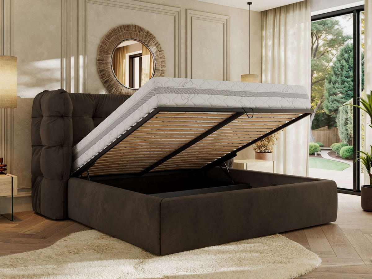 POLSTERBETT FLONELLE CLASSIC 180/200 - Braun Velvet - Multipocket-Matratze - Braun, Textil (180/200cm) - MKS