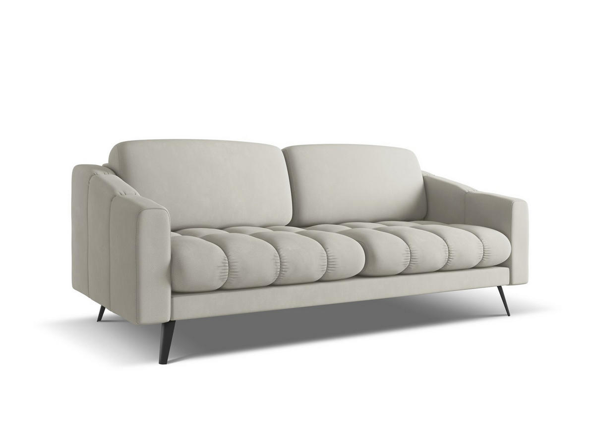 3-SITZER SOFA Chenille Stoff Beige - Beige/Schwarz, Textil/Metall (202/80/95cm) - Makamii