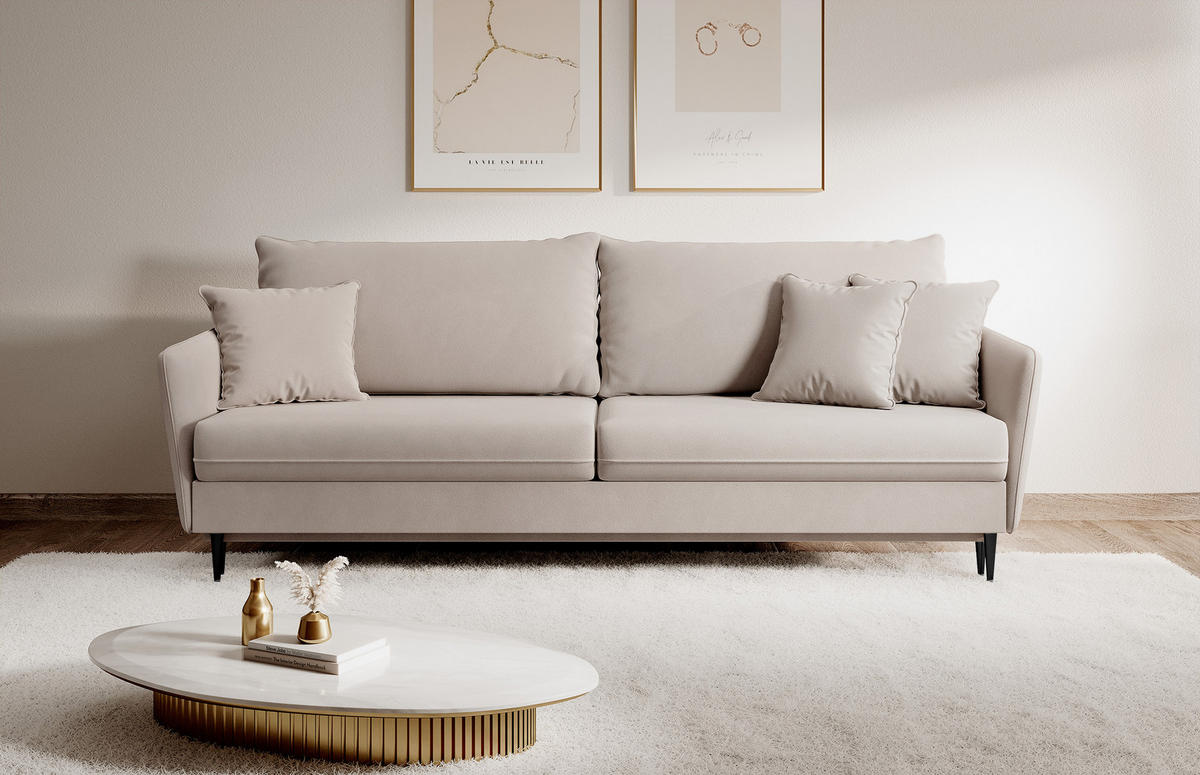 SCHLAFSOFA Volio Beige schwarzen Beinen - Beige/Schwarz, Textil/Metall (221/90/100cm) - Selsey