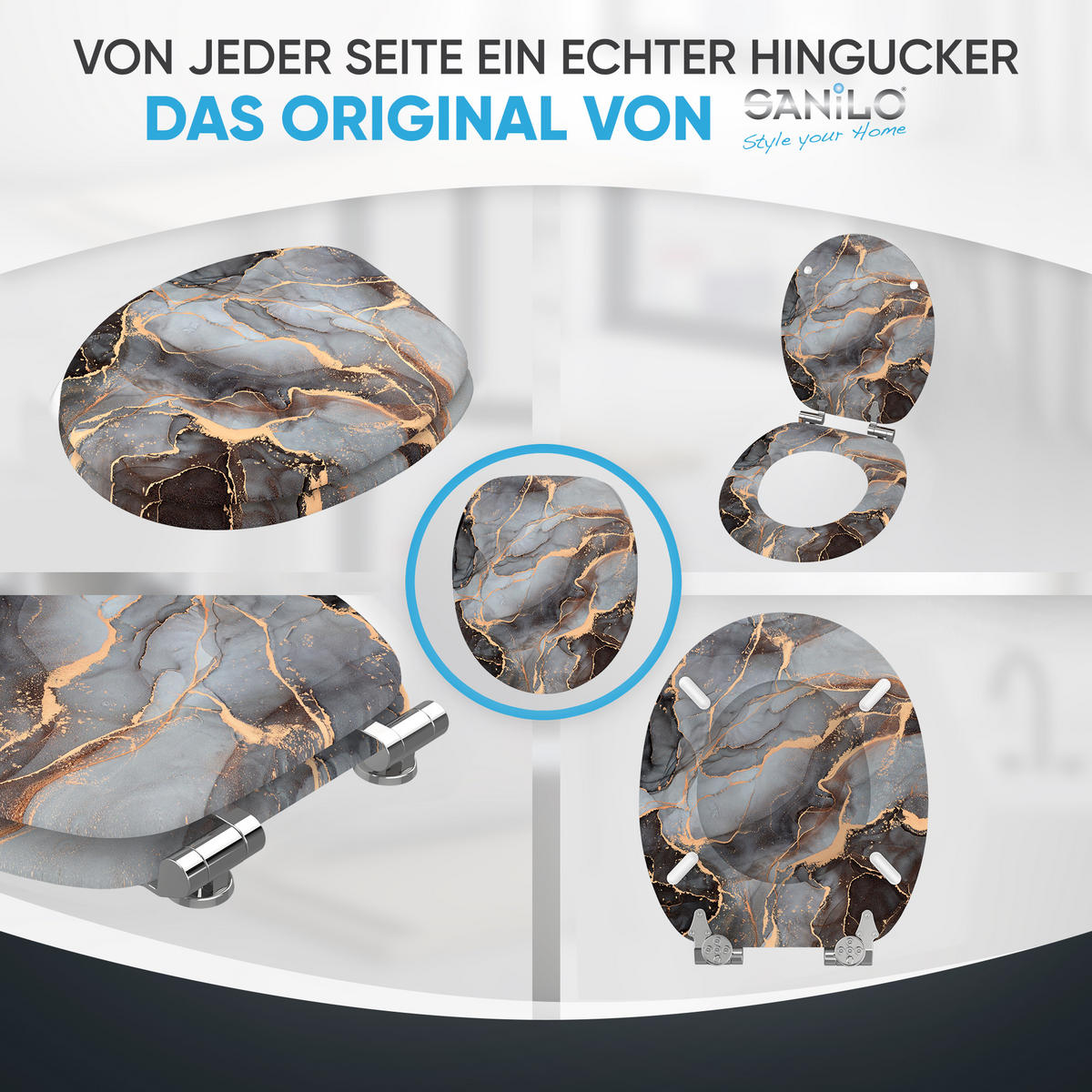 WC Sitz Absenkautomatik Marmor Abstrakt - Grau, Holzwerkstoff (38/6/47cm) - Sanilo