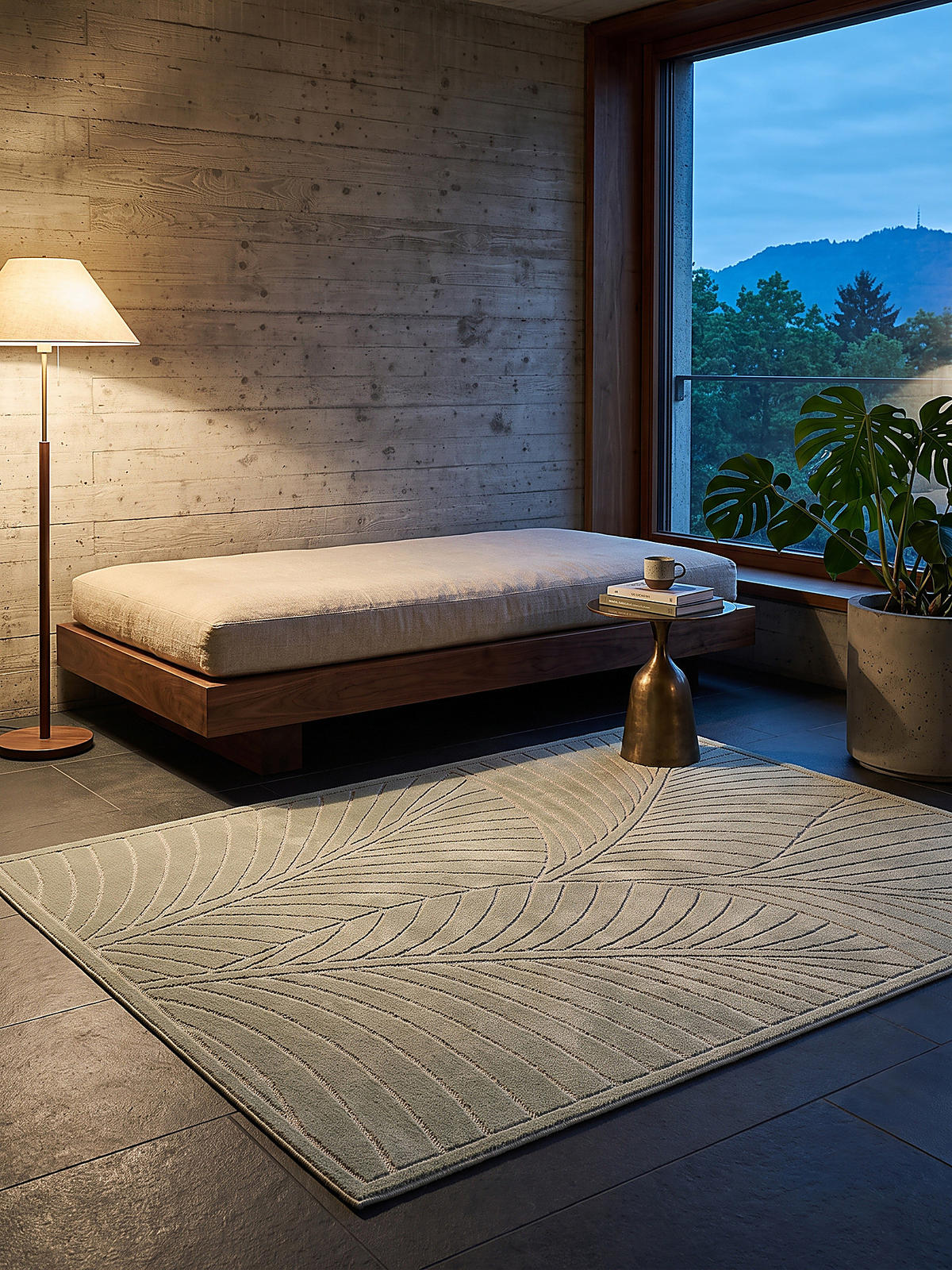 TEPPICH Outdoor, Fußbodenheizung-geeignet, mit Blattmotiv, ENGADIN in Salbeigrün, 280 x 370 cm - Grün, Textil (280/370cm) - KADIMA DESIGN