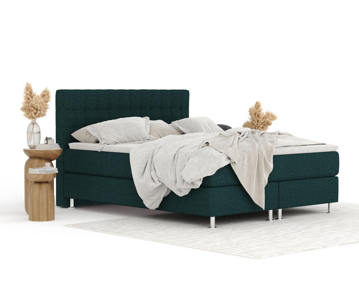 BOXSPRINGBETT Sorrento Grün 160/200 cm mit Latex-Topper - Silberfarben/Grün, Holz/Holzwerkstoff (160/200cm) - Maison de Reve