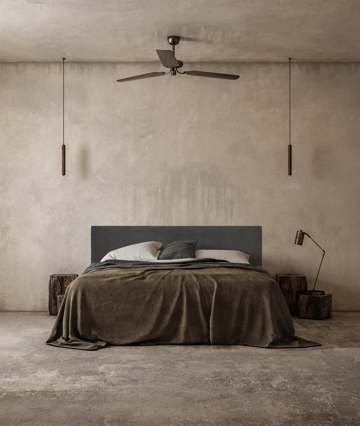 KOPFTEIL Gepolstertes Teddy-Stoff Grau 165/52/3 cm PANDA - Grau, Textil (165/52/3cm) - RNT By Really Nice Things