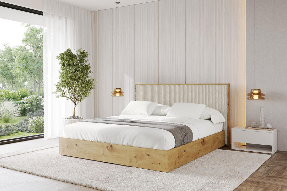 POLSTERBETT mit Bettkasten und Lattenrost, Boxbett mit Kopftei und Stauraum ohne Matratze - ENZO10 140x200 Creme - Beige, Holzwerkstoff/Textil (140/200cm) - ALTDECOR