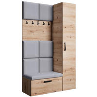 GARDEROBE Margaret I+IV 121/203/43 mit gepolsterten Paneelen - Schwarz/Eiche Artisan, Holzwerkstoff/Kunststoff (121/203/43cm) - Beautysofa