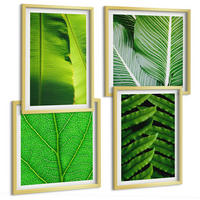 BILDER SET 4er Set - 50x50 cm & 40x60 cm Goldrahmen - Nahaufnahme von tropischen Blättern - Goldfarben, Kunststoff (50/50cm) - TULUP