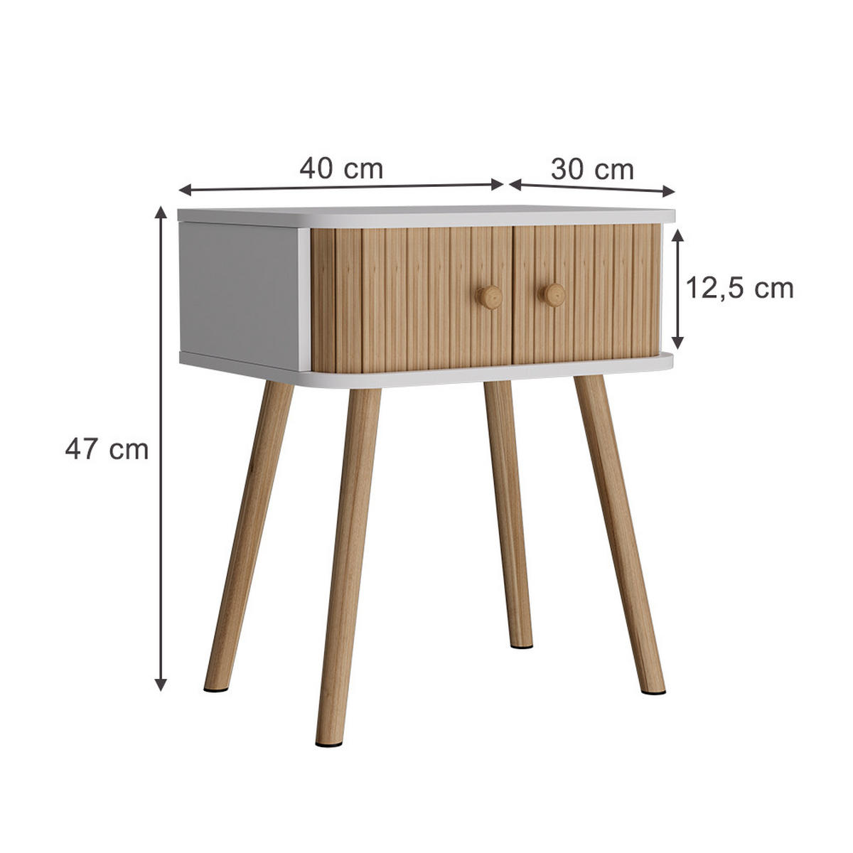 NACHTTISCH Germo Weiß/Bambus 40 x 47 cm 2-er Set - Weiß/Grün, Holzwerkstoff (40/47/30cm) - Vicco