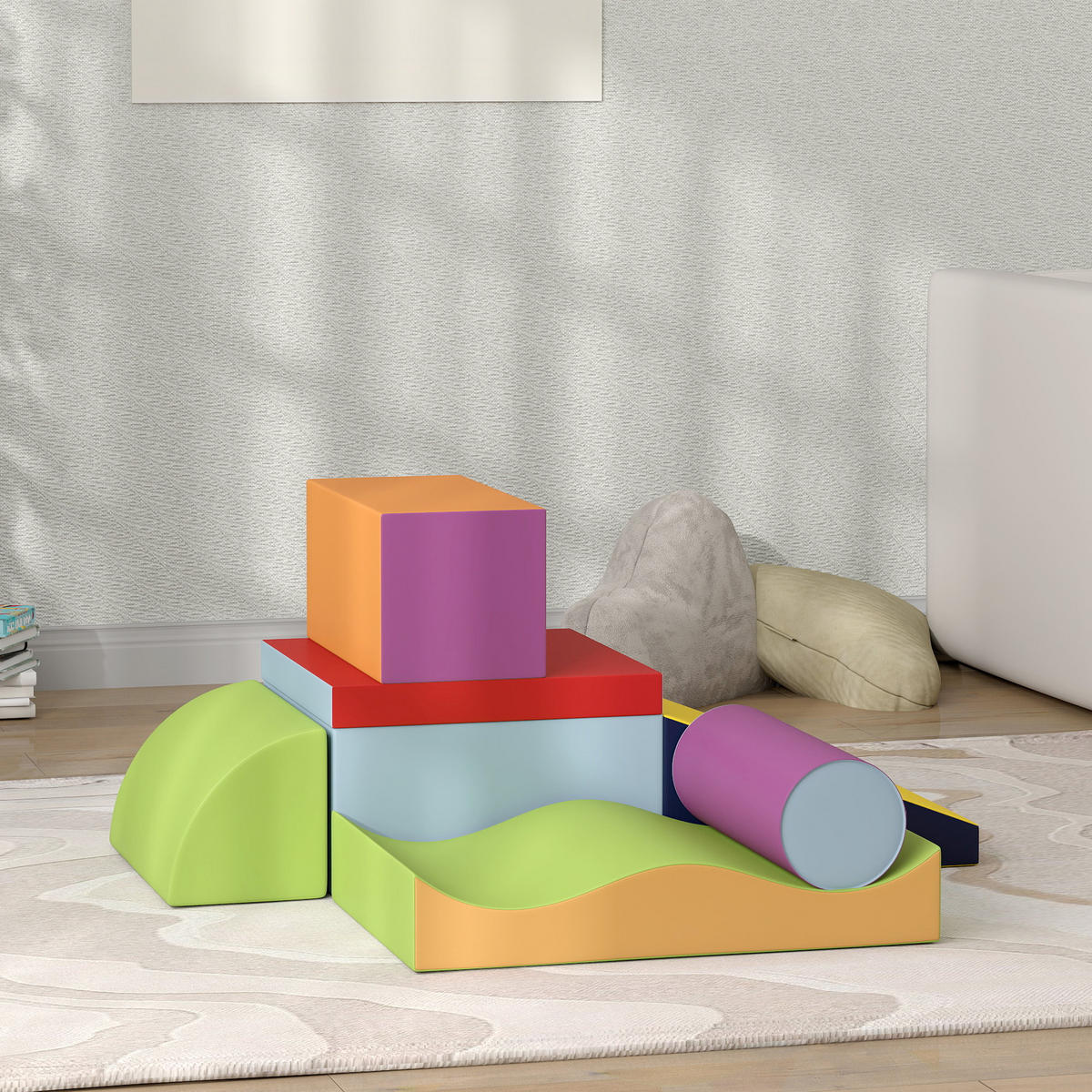 BAUSTEINSET 7er-Set Schaumstoff Bausteine Bauspielzeug für 1-3 Jahre alt Kinder - Multicolor, Kunststoff (40/11/60cm) - HOMCOM