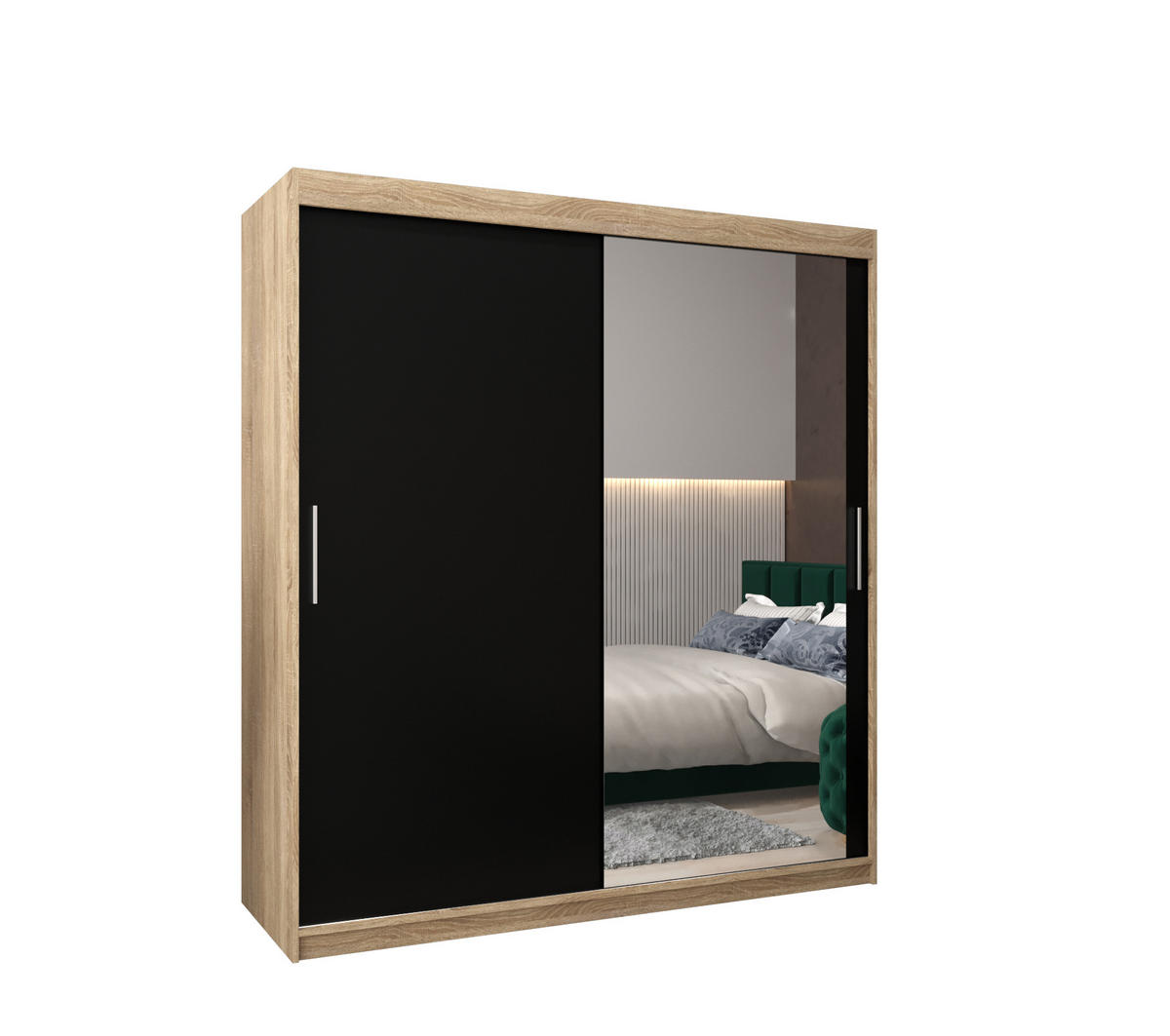 SCHWEBETÜRENSCHRANK 200/180/62 2-türig - Silberfarben/Schwarz, Holz/Kunststoff (180/200/62cm) - Abiks Möbel