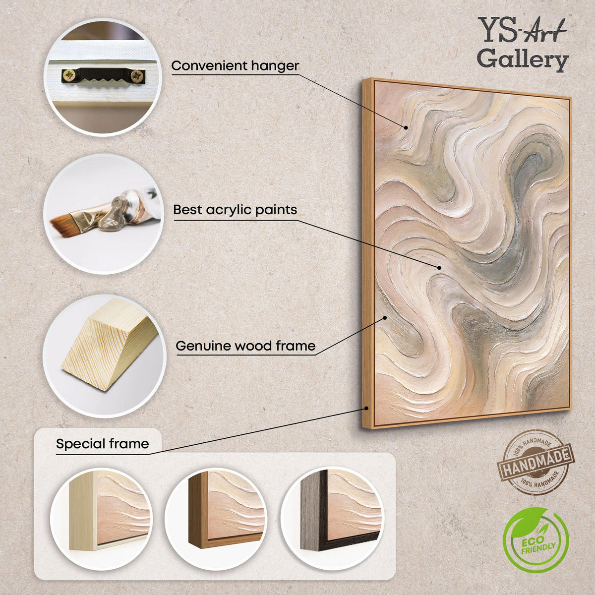 GEMÄLDE Sanfte Strömung Schattenfugenrahmen Beige 120x80 cm - Beige, Holz (120/80cm) - YS-art gallery