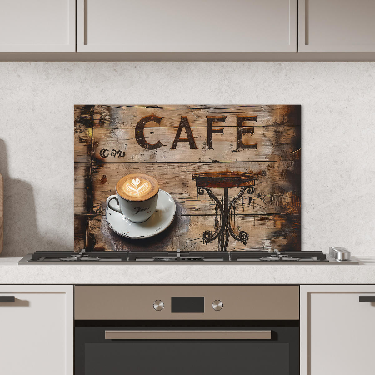 SPRITZSCHUTZ KÜCHE Cafe - Holz - Kaffee - Regale 60x40 cm - Schwarz, Metall (60/0.3/40cm) - MuchoWow