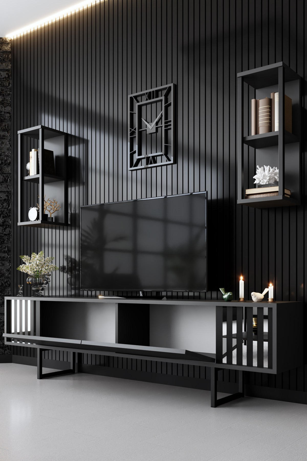 TV-MÖBEL Chrome Line Anthrazit-Schwarz - Anthrazit/Schwarz, Holz (180/48/30cm) - Habitat Garten