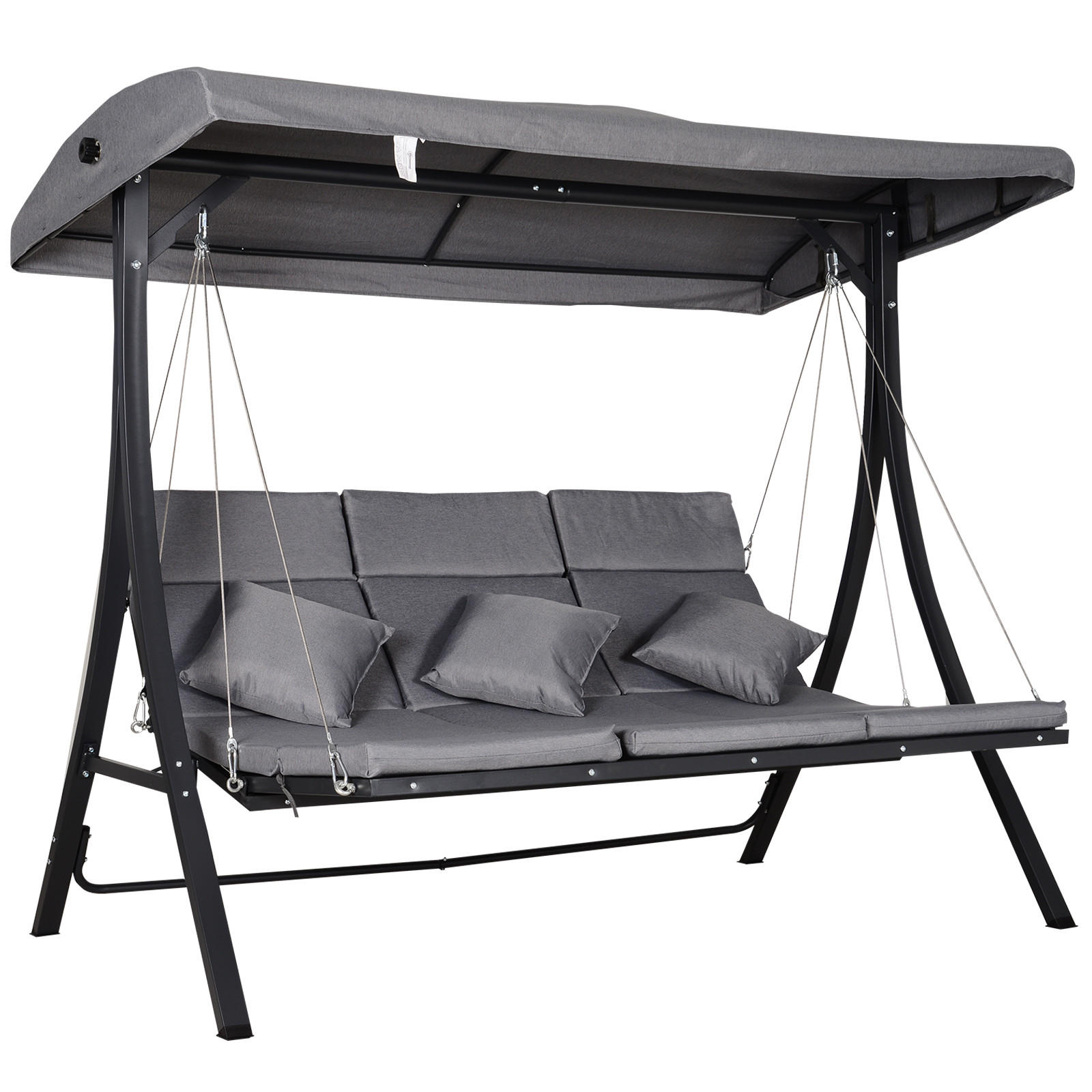 HOLLYWOODSCHAUKEL, mit Sonnendach,Metall, Texteline, Grau, 200 x 115 x 168 cm - Grau, Metall (115/168/200cm) - Outsunny
