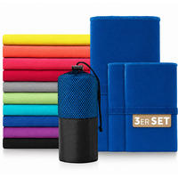 SPORTHANDTUCH microfiber 3er-Set , 180/90 cm & 2 x 80/40 cm, Blau - Blau, Textil (180/90cm) - Blumtal