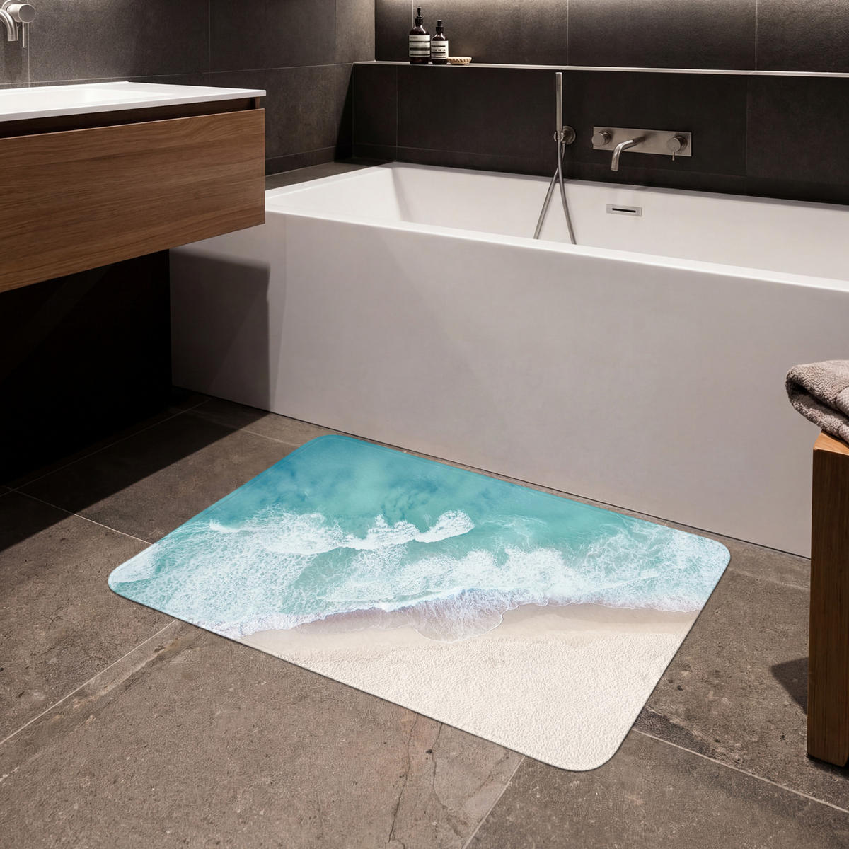 KOUPELNOVÁ PŘEDLOŽKA Pláž - Moře - Příroda - Léto 90x60 cm - tyrkysová, textil/plast (90/60cm) - OnlyWow