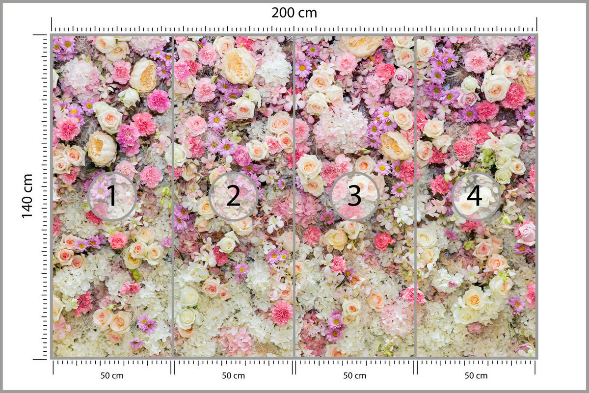 FOTOTAPETE für Schlafzimmer Rosen Pfingstrosen Blumenvielfalt Boho 200x140 - Beige/Gelb, Papier (200/140cm) - Muralo