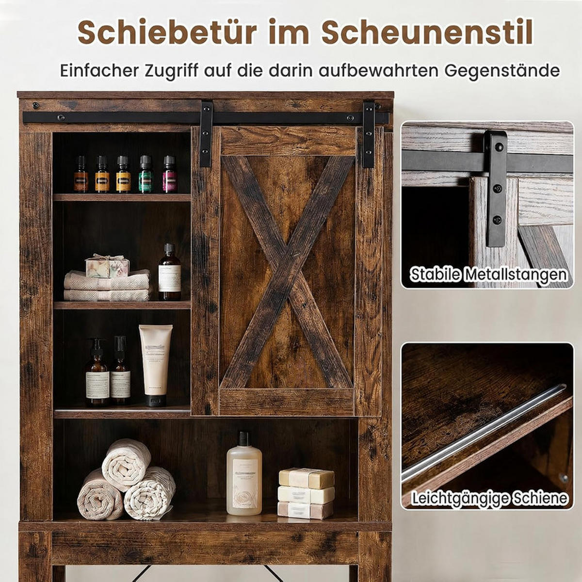 TOILETTENSCHRANK mit Schiebetür braun - Braun, Holzwerkstoff (67/169/25cm) - COSTWAY