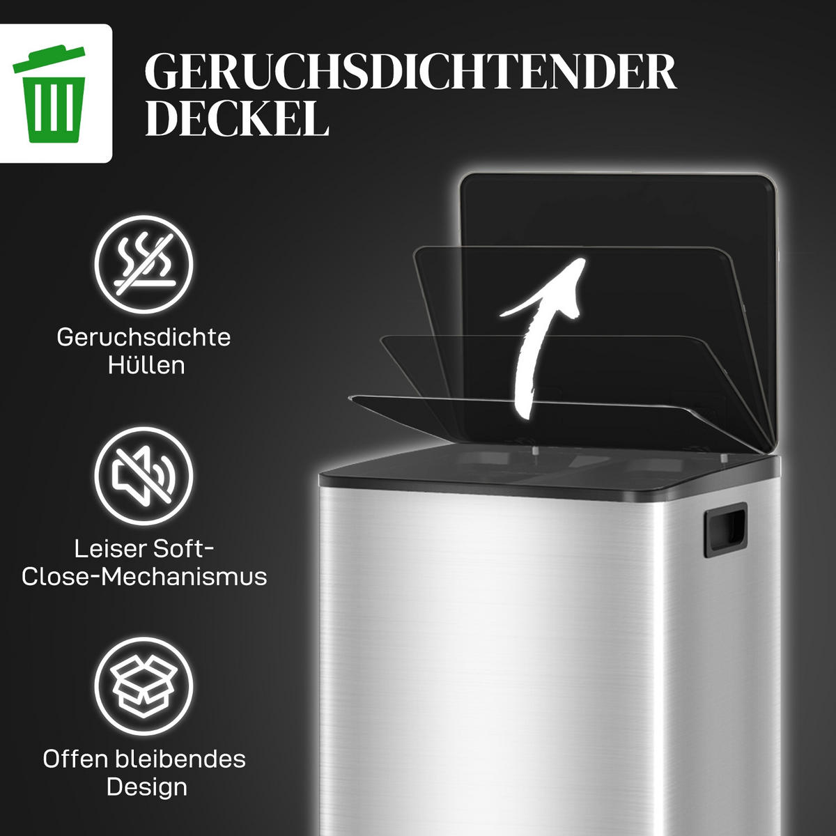 MÜLLEIMER MÜLLTRENNUNG 2X20L 41,8/36,7/58 cm Edelstahl Silber Tretmülleimer Küche - Silberfarben, Metall (36.7/58/41.8cm) - Rolipo