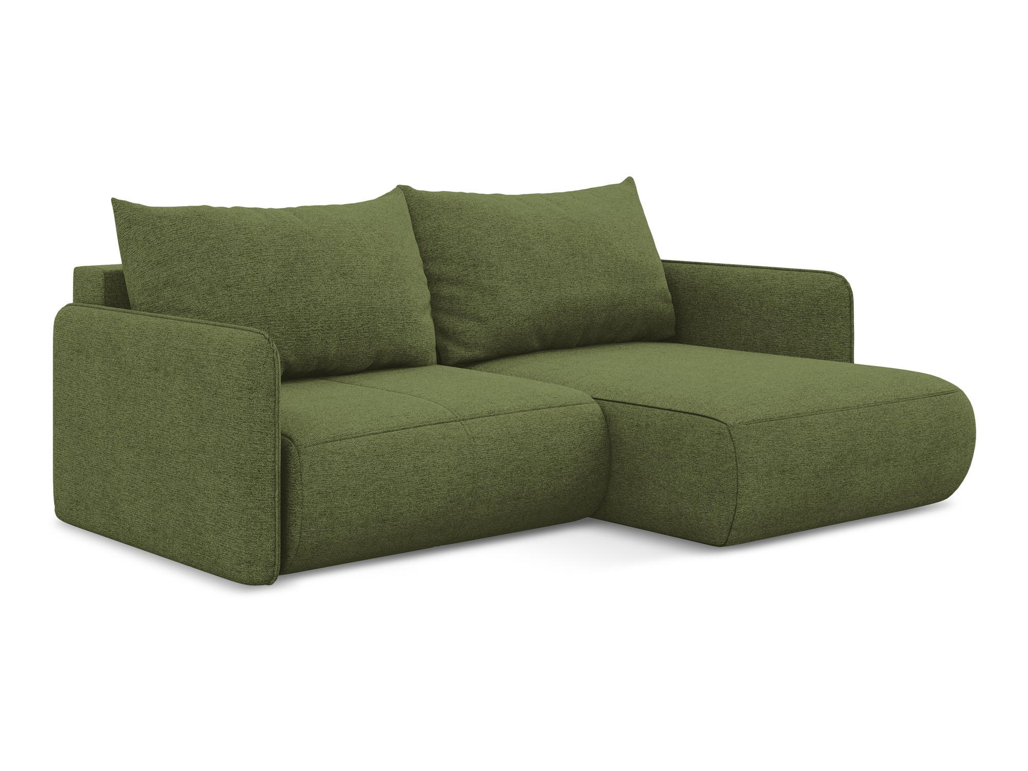 ECKSOFA Rechts mit Schlaffunktion Chenille Stoff Grün - Dunkelgrün/Schwarz, Kunststoff/Textil (207/148cm) - Makamii