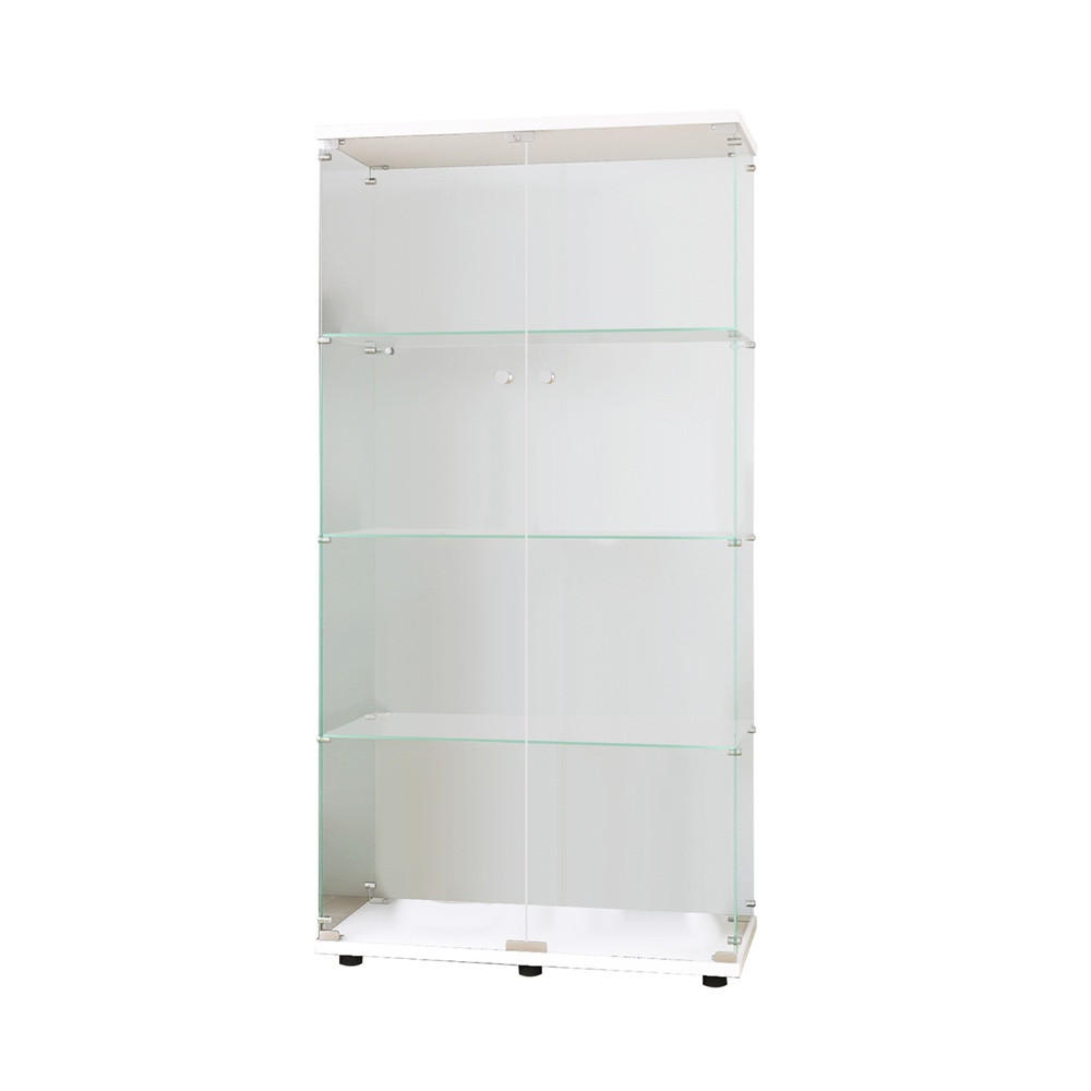 VITRINE - Glasvitrine mit 2 Türen und 4 Ebenen - abschließbar - Weiße Decken- und Bodenplatte - Weiß, Glas (80.5/164.3/36.3cm) - DELFA