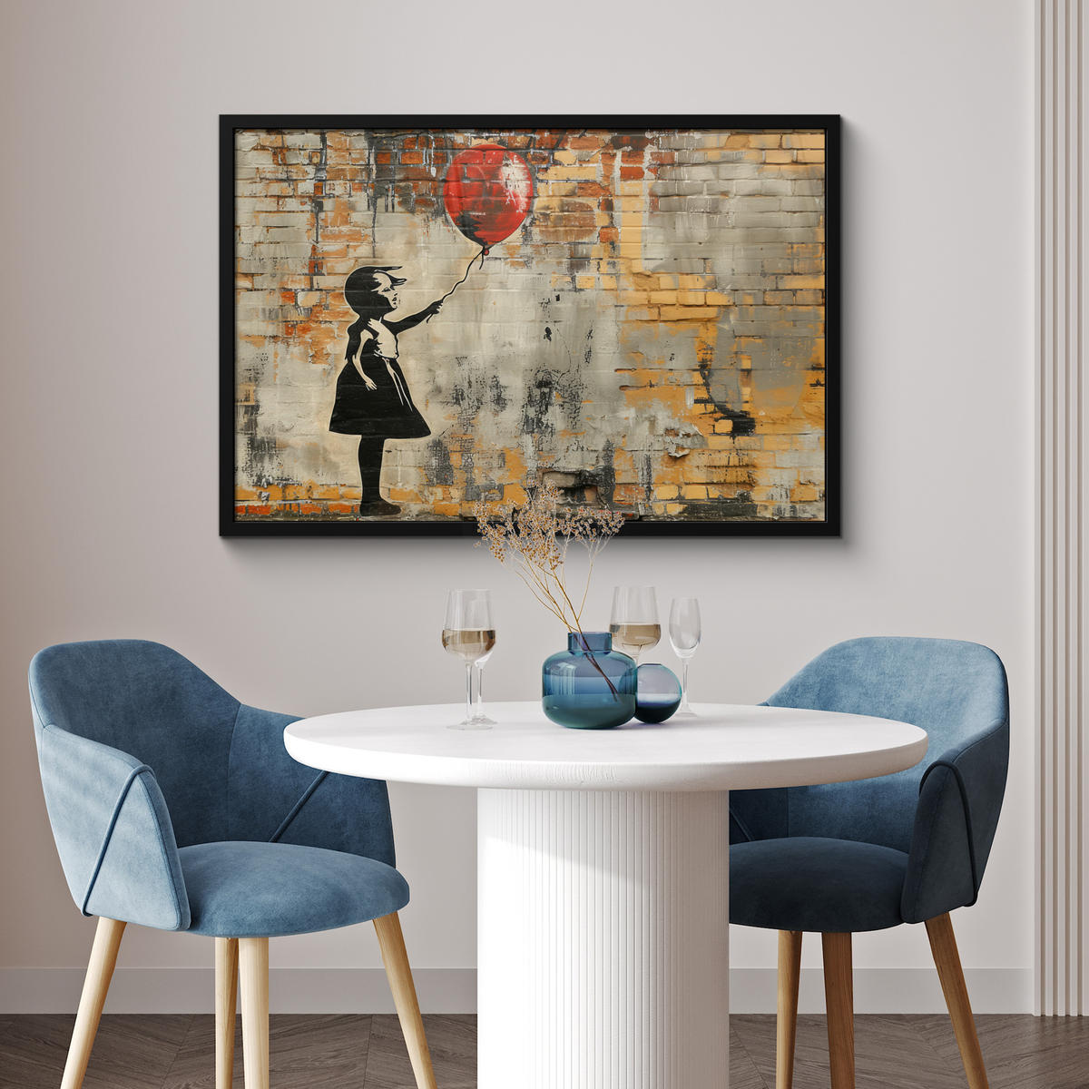 ZARÁMOVANÝ PLAGÁT Graffiti - Banksy - Dievča - Street art 90x60 cm - piesková, papier (90/60cm) - MuchoWow
